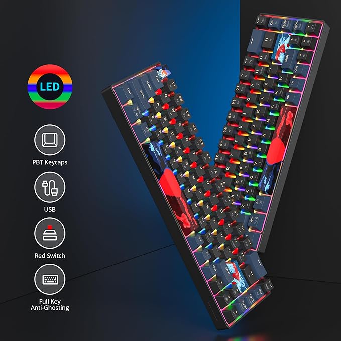 60 Percent Gaming Keyboard 68 Keys Mechanical Keyboard Rainbow Backlit Compact Wired Keyboard with Red Switch for Windows PS4/5 Xbox(68 Blue)