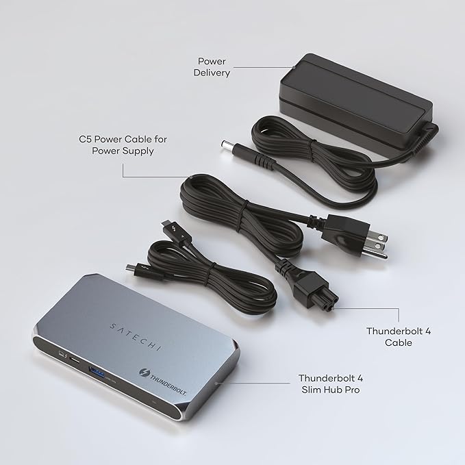 Satechi Thunderbolt 4 Dock Slim Hub Pro USB C 100W Charging Single 8K or Dual 4K Display 4 Thunderbolt 4 Ports USB 3.2 Gen2 for Mac/Windows MacBook Air/Pro M5/M4 Dell Surface Lenovo