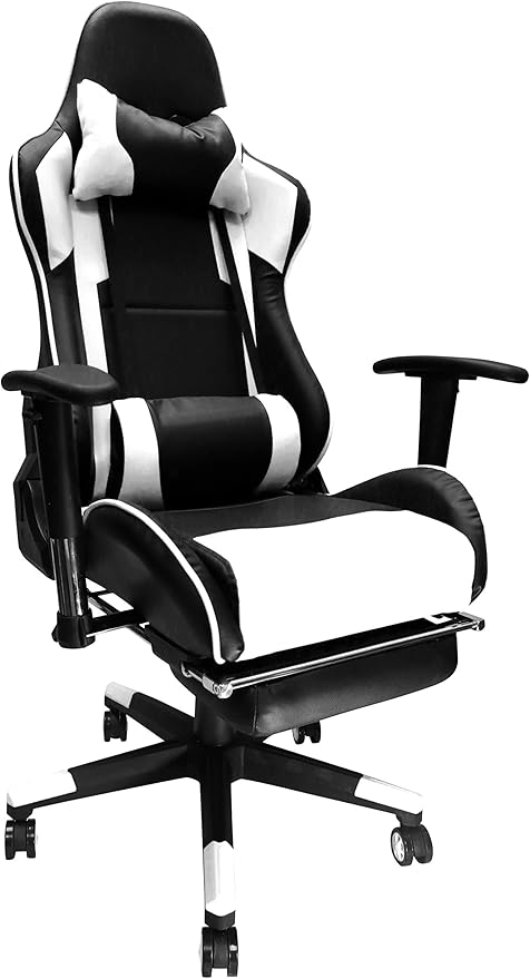 Nicer Furniture Racing Style Game Chair Reclining Gaming Chair Ergonomic Computer Chair for Gamer with Head Cushion Adjustable Armrest and Footrest (White)
