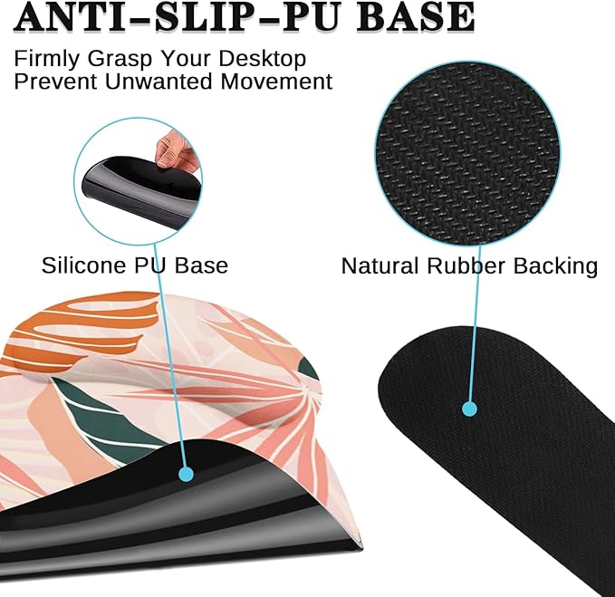 Britimes Bohemian Palm Leaf Keyboard Mouse Pad Set 4in1 Large Mousepad+Keyboard Wrist Rest+Mouse Wrist Rest+Coaster Set with Ergonomic Design for Home Office Computer 35.4x15.7 inches