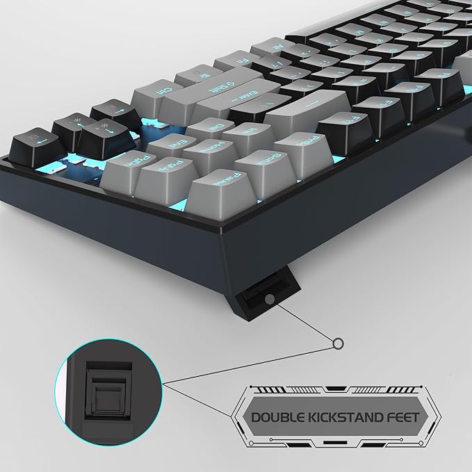 MageGee 75% Mechanical Gaming Keyboard Red Switch LED Blue Backlit 87 Keys Compact TKL Wired Computer Keyboards for Windows Laptop PC Gamer - Black/Grey