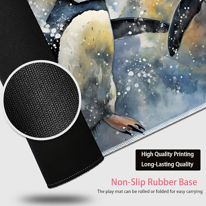 Large Gaming Mouse Pad + Mouse Wrist Rest Pad + Coaster Combination 31.5 x 11.8 Durable Non-Slip Extension Table Mat Suitable for Office and Home Watercolour Penguins