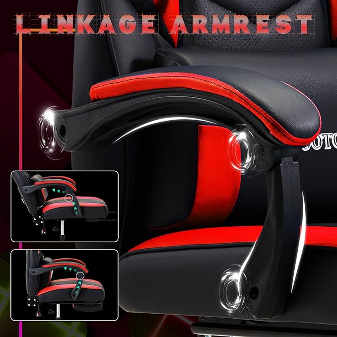 ECOTOUGE Massage Gaming Chair Big and Tall Gaming Chair with Lumbar Support &amp Footrest Ergonomic Gamer Chair with Reclining High Back 360° Swivel Gaming Computer Chair Red