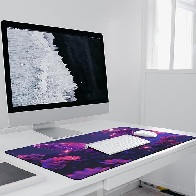 Purple Butterfly Mouse Pad Large Desk Mat Extended Keyboard Mouse Pad with Non-Slip Base and Stitched Edge Mouse Mat Desk Pad 36x16 Mouse Pads for Desk Home Office Gaming