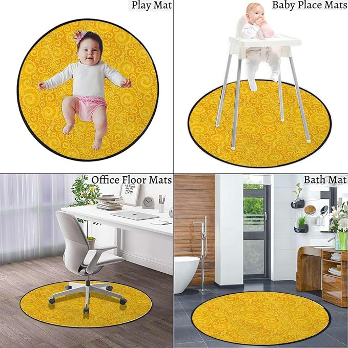 Yellow Office Chair Mat Round Floor Mat for Home Non Slip Multi-Purpose Desk Chair Mat Rug for Hardwood Tile Floor Carpets Little Spiral Spots Like Hot Summer Day Diameter 35.4 in