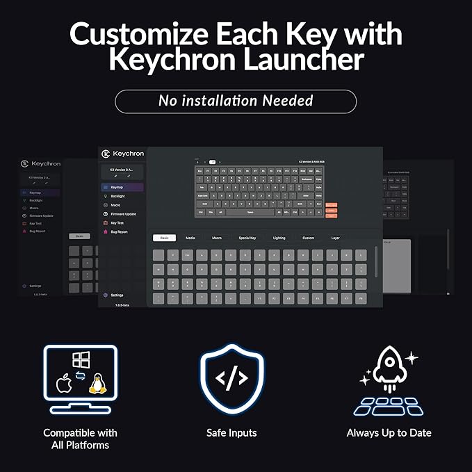 Keychron K3 Version 3 QMK Low Profile Mechanical Keyboard Wireless 84 Keys Programmable Bluetooth 5.2/Wired Connection Shine-Through Keycaps RGB Backlit Compatible with Mac Windows Linux