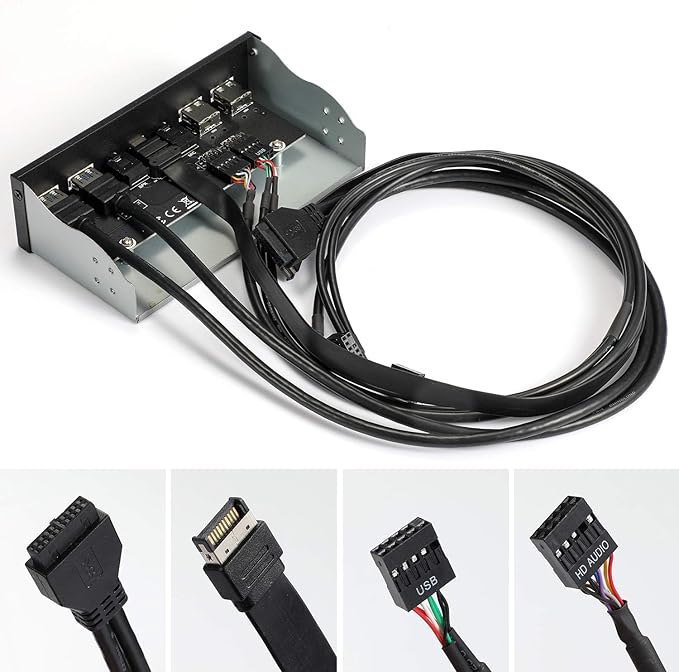 USB2.0 + 3.0 Metal Front 5.25 inch 19Pin Front Panel Adapter 4 USB 3.0 Port hubs and (1HD Audio Port / 1TPY-C Port / 1 Microphone Input)