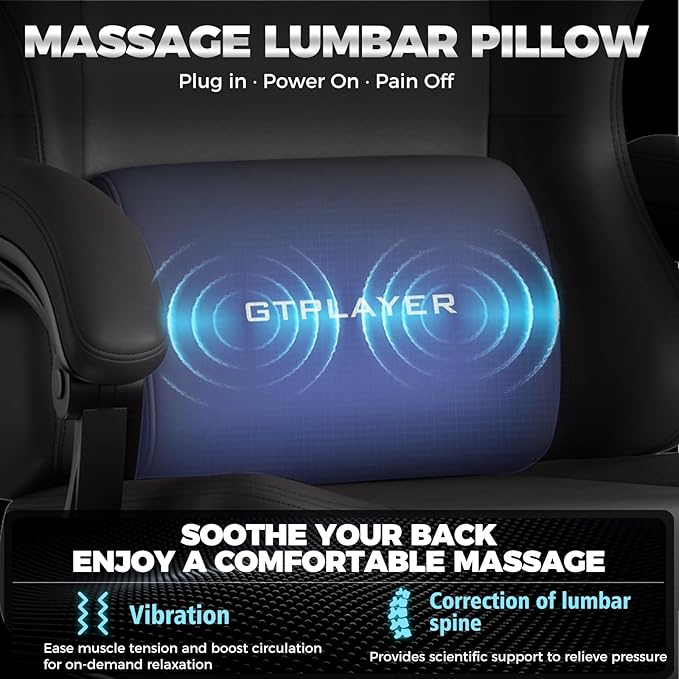 GTPLAYER Gaming Chair with Pocket Spring Cushion Big and Tall Gamings Chairs 350LBS High Back Computer Chair with Footrest for Adults Lumbar Support Swivel Game Chair for OfficeLeather Black-Massage