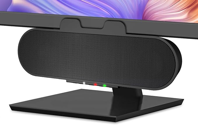 Cyber Acoustics USB &amp Bluetooth Speaker Bar (CA-2890PRO) USB Powered with Speakerphone for PC and Bluetooth for Connection to Smartphones Clamps to Monitors up to 2 Inches Thick 20 Watts