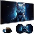 Extended Non-Slip Mouse Pad + Mouse Wrist Rest + Lace-Shaped Coaster Set Ergonomic Design Suitable for Desk and Home Gaming Table Mat Galaxy Cat