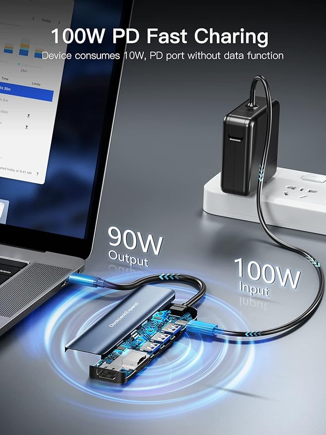 USB C Hub DockteckExpand 7 in 1 USB-C Multiport Adapter with 4K HDMI 100W Power Delivery 3 USB 3.0 Ports SD/TF Card Reader for MacBook Pro/Air iMac iPad Pro Surface Pro 7/8 XPS HP and More