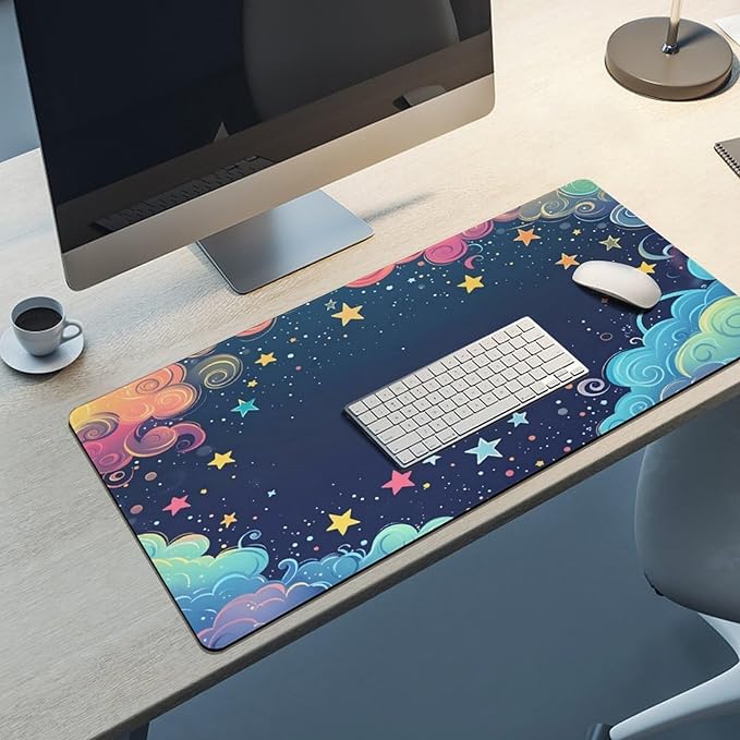 Colorful Galaxy Space Mouse Pad Large Desk Mat Extended Keyboard Mouse Pad with Non-Slip Base and Stitched Edge Mouse Mat Desk Pad 36x16 Mouse Pads for Desk Home Office Gaming