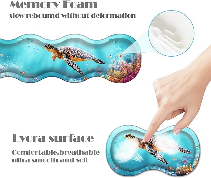 Ergonomic Keyboard Wrist Rest &amp Mouse Pad Wrist Rest SetXL Gaming Desk Mat 31.5x 11.8Non-Slip BaseMemory FoamEasy Typing Pain Relief for Office &amp HomeSea Turtle with Tropical Fish