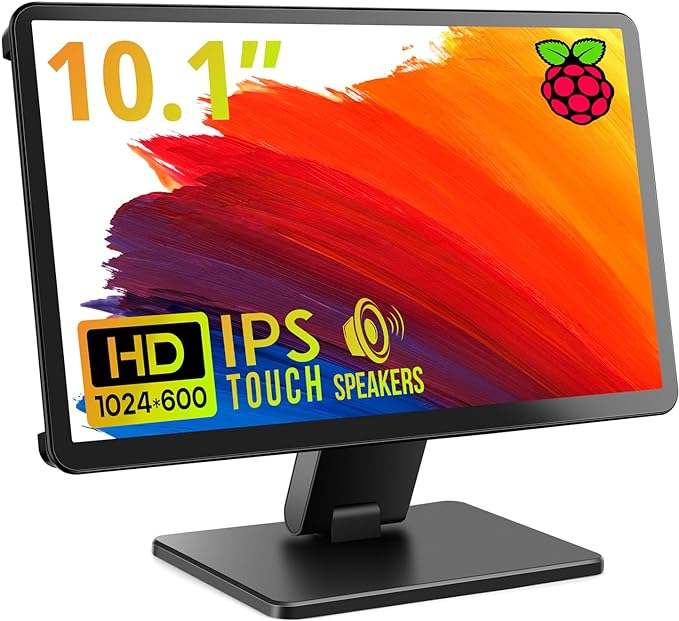 Touch Screen Monitor with CaseROADOM 10.1’’ Raspberry Pi Screen IPS FHD 1024×600Responsive and Smooth TouchDual Built-in SpeakersHDMI InputCompatible with Raspberry Pi 5/4/3/ZeroVersatile Stand