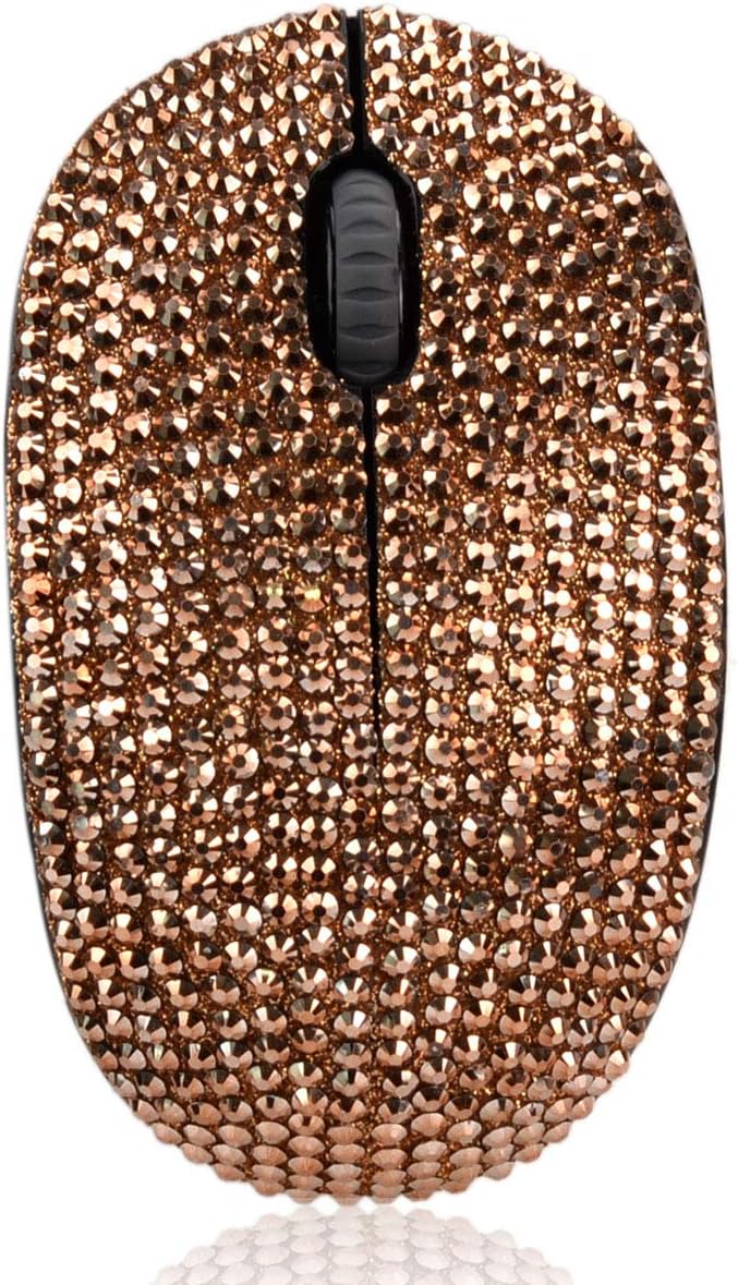 Bling Dazzling 2.4GHz Wireless Silent Mouse Covered with Rhinestone Crystal Crystallized Mouse with USB Receiver Compatible with Notebook PC Laptop Computer MacBookGreat Gift (Rose Gold)