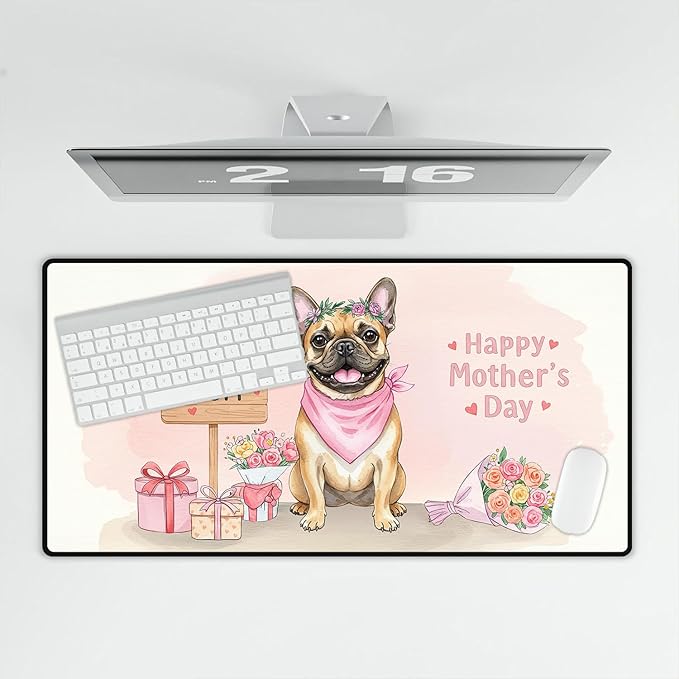 Happy Mother's Day French Bulldog Love Dog Mom Heart Flower Desk Mat Full Keyboard Mouse Pad Dog Lover Gifts Large Mousepad 12004