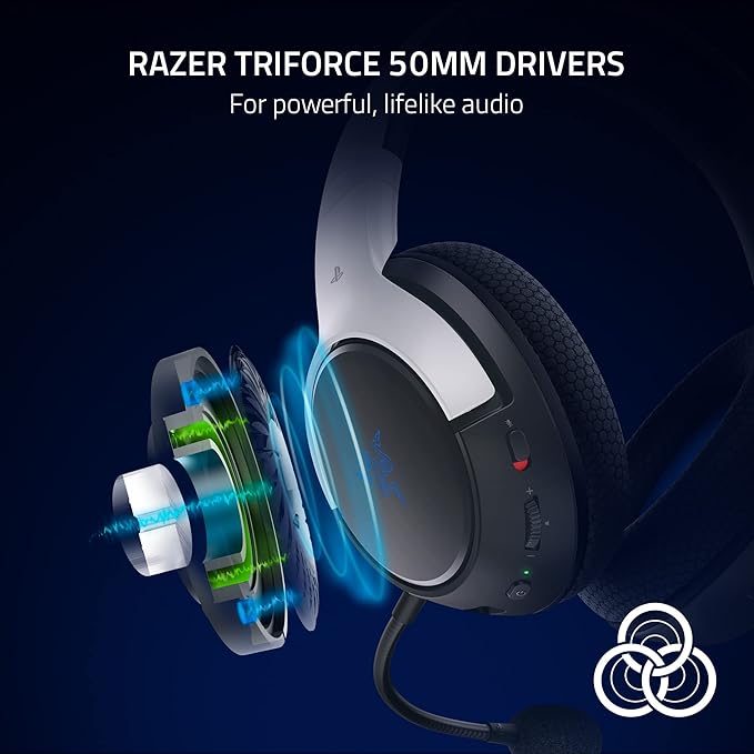 Razer Kaira HyperSpeed Wireless Gaming Headset for PlayStation/PC Mobile: 50mm Drivers - HyperClear Cardioid Mic - Memory Foam Cushions - Bluetooth - 30 Hr Battery - White &amp Black (Renewed)