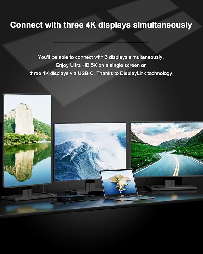 D6000 Universal Docking Station Up to Triple 4K or Single 5K Display by USB-C Compatibility with Windows and MacOS