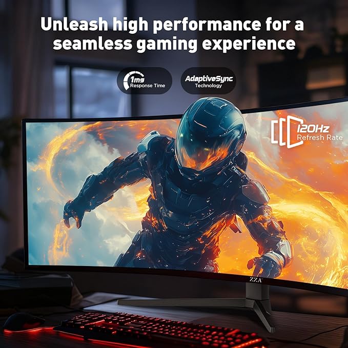 ZZA 49 Inch Curved Monitor 32:9 Dual QHD 5120x1440 Ultrawide Curved Monitor 120Hz with 1500R Curvature 120% sRGB Height Adjustable Stand HDMI 2.1 &amp DisplayPort 1.4