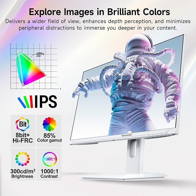 Gawfolk 27 Inch 4K Gaming Monitor 160Hz White PC Computer Monitors UHD 3840 x 2160p IPS Screen for Home &amp Office Freesync DP 1.4 HDMI 2.1 Eye Care Wall Mount Compatible