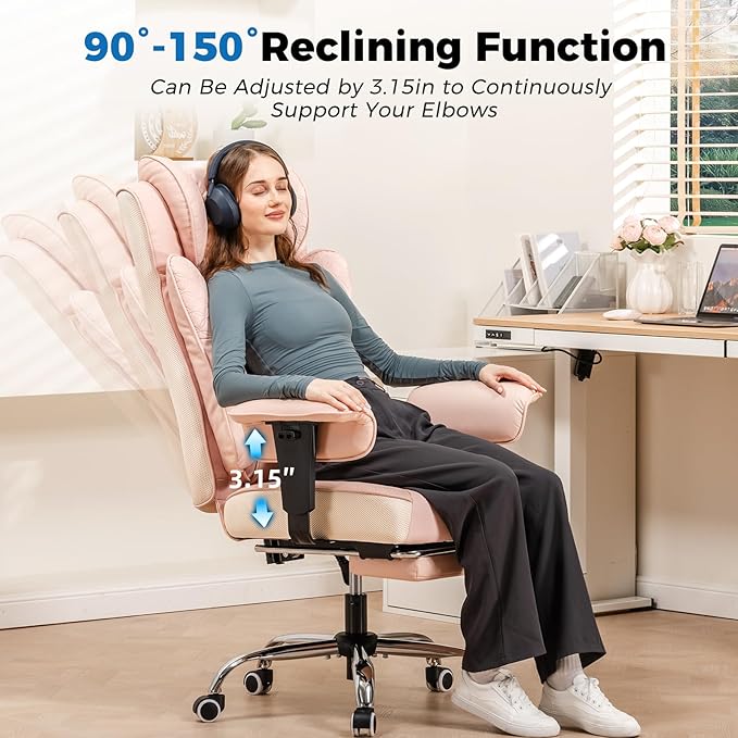 GTPLAYER Big and Tall Office Chair 400LBS Wide Ergonomic Gaming Chair with Deluxe Embossing Designed Leather with Foot Rest150°Reclining Adjustable Soft Armrests Pocket Spring Back Support and Pillow