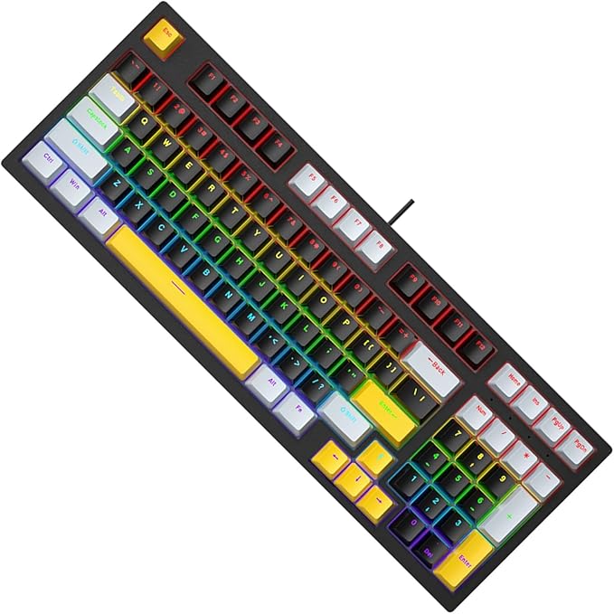 Small 98Keys Mechanical Gaming Keyboard with LED Backlights Ergonomic Keyboard for PC Gamers Office Wire Keyboard