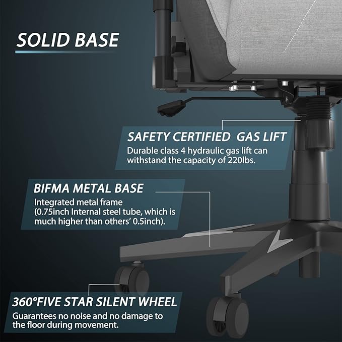 KARNOX Gaming Chair Ergonomic Computer Chair Lumbar Support Office Chair Adjustable Reclining Desk PC Chair with Armrest and Headrest for Adults Comfortable Racing ChairSilver Grey