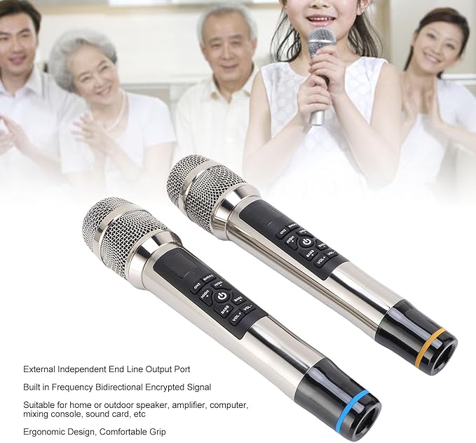 48CH Wireless Microphone Set with Reverb Professional Dynamic Mic Handheld Karaoke Microphone with 30m Range Bidirectional Encryption for Home Theater Outdoor Singing