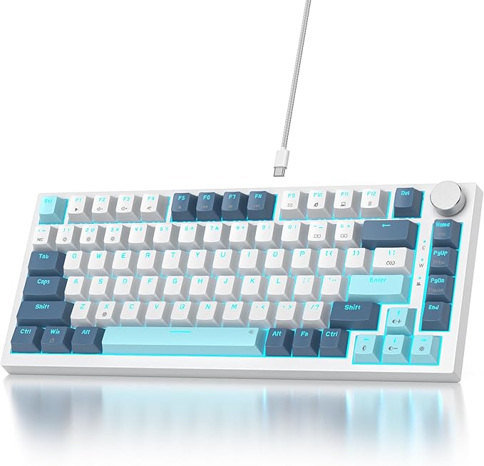 75% Wired Creamy Keyboard Hot Swappable Mechanical Gaming Keyboard with Gasket Mounted RGB Backlit Red Switch Knob Control for Win Pc Laptop(82White)