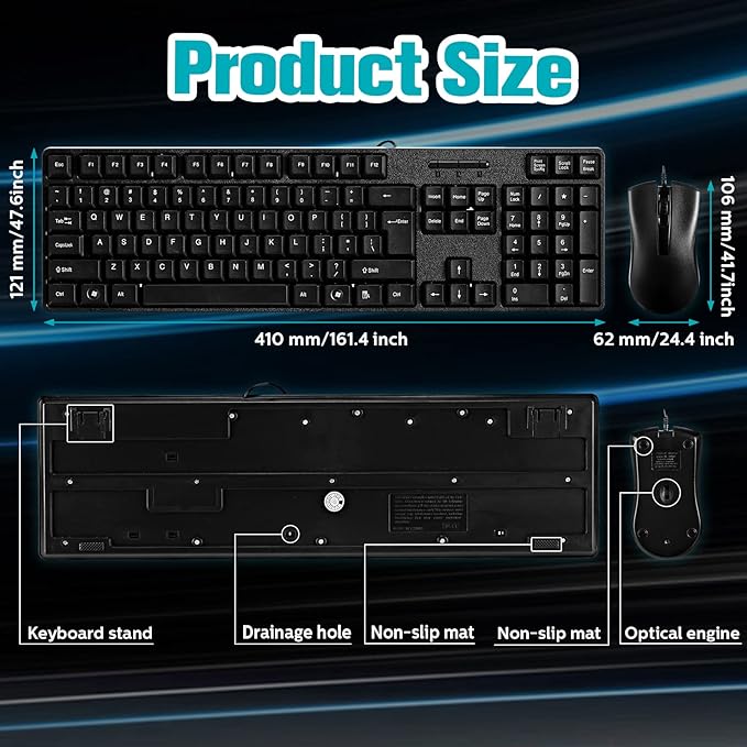 Fabbay 24 Pcs USB Wired Keyboard and Mouse 12 Wired Mouse 12 Corded Full Size Keyboard for School Office Home Compatible with Computer/Laptop/Windows/PC/Desktop