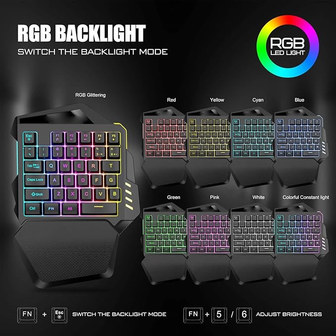 One Handed Gaming Keyboard 2.4G Wireless RGB Lighting 35 Keys Type C Gaming Mechanical Keyboard 2000mAh Rechargeable Battery for PC Gamer