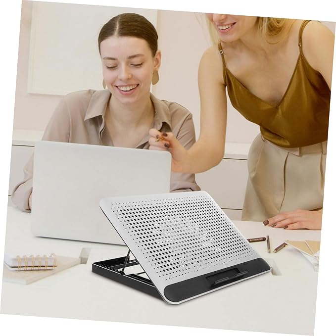 Laptop Cooler Base with Quiet Dual Fans Aluminum Alloy Cooling Pad for Laptops Up to Skid Stand with Six Angle Ergonomic Support Silver Computer Cooling Fan for Desk and Home Use