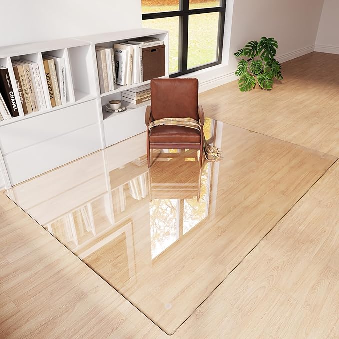 Tempered Glass Chair Mat 80x60 – Ultra-Clear Office Chair Mat for Hardwood Floors &amp Low-Pile Carpets – Heavy-Duty 0.2 Scratch-Resistant Surface with Non-Slip Pads – Supports 1000 lbs