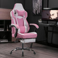 Pink Ergonomic Gaming Chairs for Adults Swivel Height Adjustable Comfortable Office Desk Chair with Footrest and Lumbar Support PU Upholstered Computer Chair with Headrest (Pink)