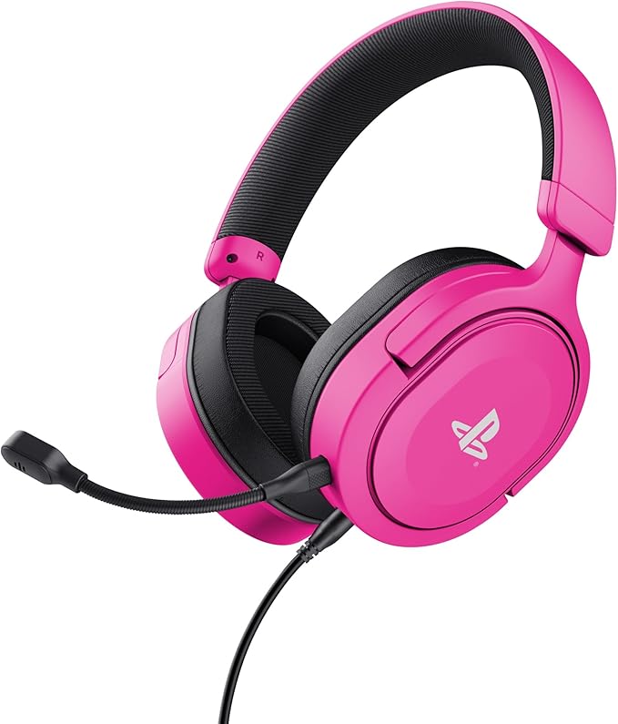Trust Gaming GXT 498P Forta [Officially Licensed for PlayStation 5] Gaming Headset for PS5 / PS4 1.2m Cable 50mm Drivers 3D Audio Detachable Microphone Wired Over-Ear Headphones with Mic Pink