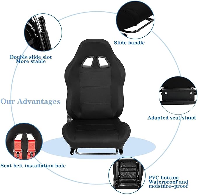 Racing Rear Seat Stand for Steering Wheel Mount to Expand into Gaming Simulator Cockpit with Black Double Locking Slides Ergonomic Breathable Driving Race Chair Fit for Marada Minneer