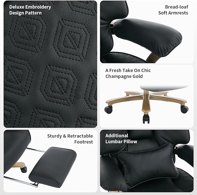 Big and Tall Executive Office Chair with Footrest 400LBS Capacity Ergonomic High-Back Desk Office Chair with Lumbar Support Padded Armrests &amp Thick Cushion Black PU Leather Chairs