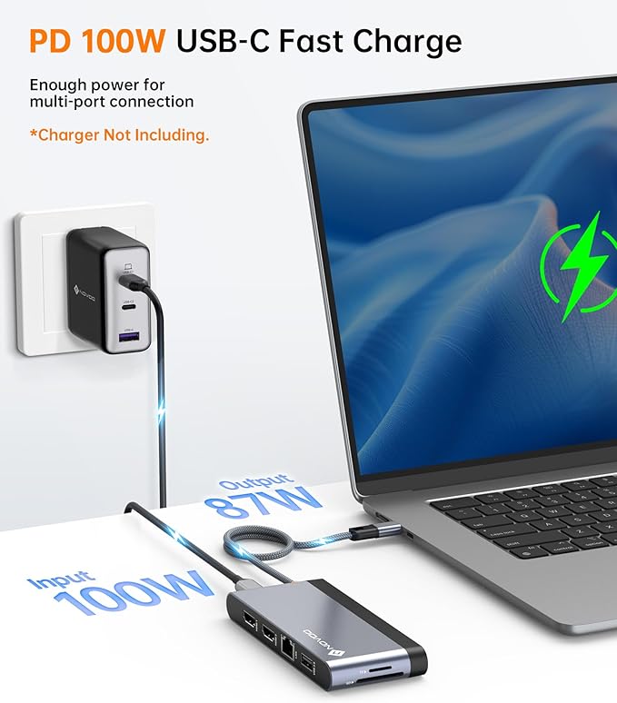 Novoo USB C Docking Station Dual HDMI Adapter 10 in 1 Multi Display 8K with 2 HDMI VGA 100W PD 3 USB TF Card USB-C 3.0 Hub Multiport Dongle Compatible with MacBook/Dell/HP/Lenovo Surface Laptops