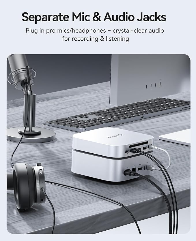 ORICO MiniLink Mac mini M4 Dock &amp Stand 2 × 10Gbps USB 3.2 Ports 10Gbps USB C USB A 3.0 2.5G Ethernet Port SD/TF 3.5mm Headphone &amp Microphone Jacks Compatible with Mac mini M4/M4 Pro (M