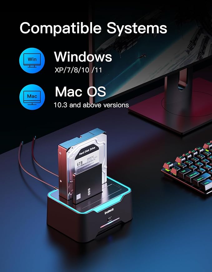 Inateck RGB SATA to USB 3.0 Hard Drive Docking Station with Offline Clone for 2.5 and 3.5 Inch SATA HDD and SSD Supports UASP SA02004 Black