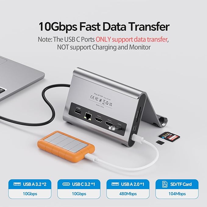 MacBook Pro Docking Station Dual Monitor 4K@60Hz for MacBook Pro/Air M3 Pro/M4/M5 PULWTOP USB C Docking Station Stand Laptop Dock with 2 HDMI PD Ethernet USB A/C 10Gbps Audio SD/TF USB 2.0