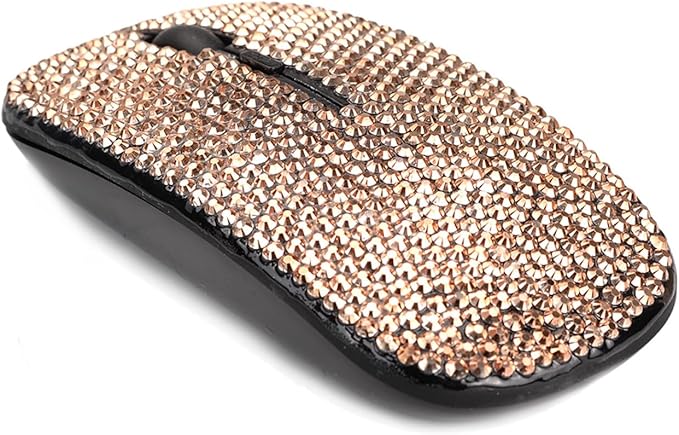 Luxury Bling Rechargeable Wireless Mouse with Austrian Crystal RhinestoneFlat Slim Mouse for Laptop PC Girl's Gift - Rose Gold