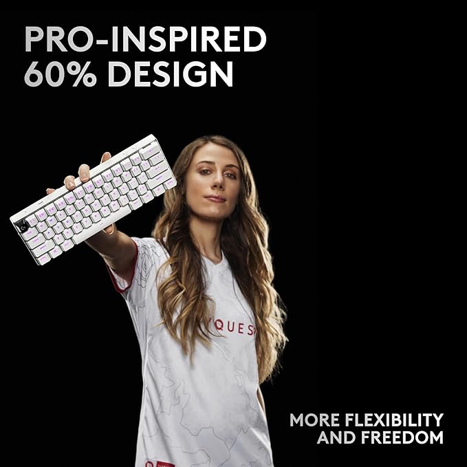 Logitech G PRO X 60 Lightspeed Wireless Gaming Keyboard Ultra Compact TKL 60% Mechanical Keyboard for Windows PC LIGHTSYNC RGB Dual-Shot PBT Keycaps GX Optical Linear Switches - White