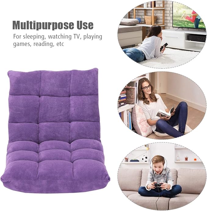 DORTALA Floor Gaming Chair with Back Support 14-Position Adjustable Banana Chair for Adults Foldable Floor Seats for Reading Gaming (Purple)