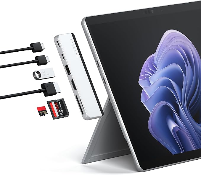 Satechi Dual USB-C hub for Surface Pro 11/10/9 Docking Station with 3.2 USB-A 4k/60Hz HDMI USB4 Pass-Through 3.2 USB-C UHS-I SD/TF Card