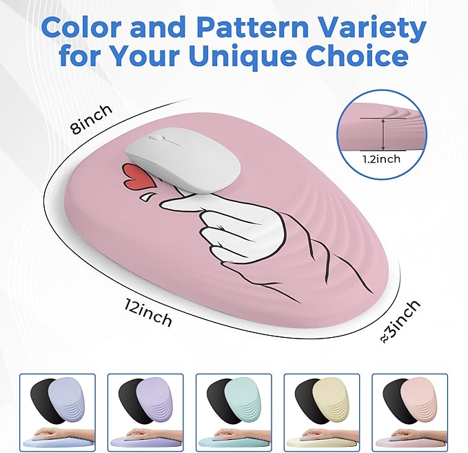 Ergonomic Mouse Pad with Wrist Support Memory Foam Wrist Rest for Pain Relief &amp Carpal Tunnel Non-Slip Base for Office Computer PC Laptop (12x8x1.2inch Korean Lovely Pink)