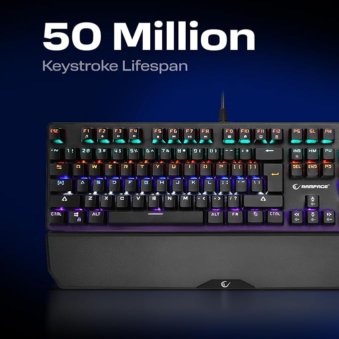 KB-R86 Umbra Mechanical Gaming Keyboard – High-Performance Switches 26-Key Anti-Ghosting 12 Multia Keys Wrist Rest Durable ABS – Compatible with PC Laptop Mac (Blue Switch)