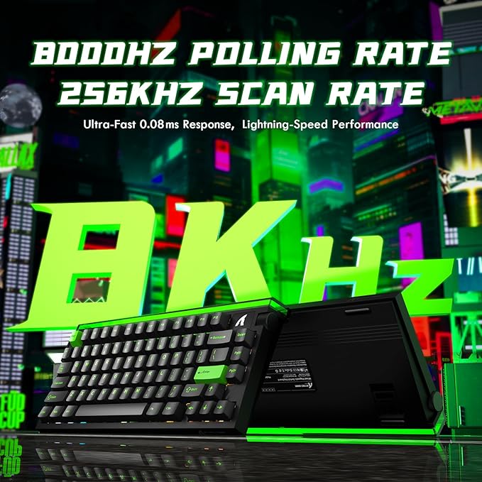 ATTACK SHARK R85 HE Wired 75% Hall Effect Rapid Trigger Mechanical RGB Gaming Keyboard with 8K Polling0.05mm RT Accuracy0.08MS LatencyMagnetic Switch5 Layer Sound DampedDriver for PC Mac(Green)