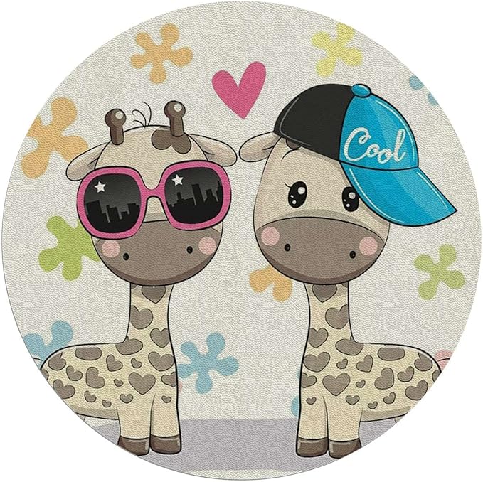 Multicolor Office Gaming Rolling Floor Mat Cartoon Romantic Couple Giraffes Multi-Purpose Computer Desk Chair Mat for Gaming Large Anti-Slip Floor Protector for Home Office Animal Diameter 39.4 in