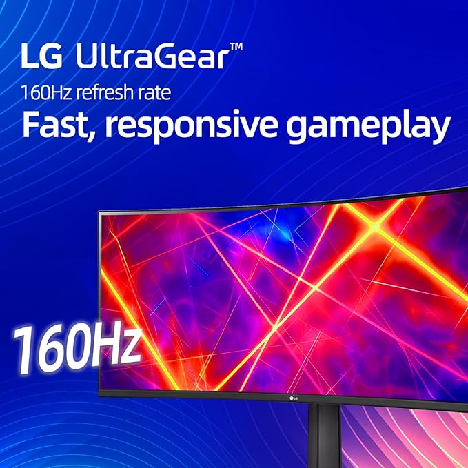 LG 34 Curved Ultragear Gaming Monitor QHD(3440x1440) 160Hz AMD FreeSync HDR10 sRGB 99% Built-in Speakers Multitasking and Content Creation DisplayPort &amp HDMI Tilt/Height Adjustable Stand